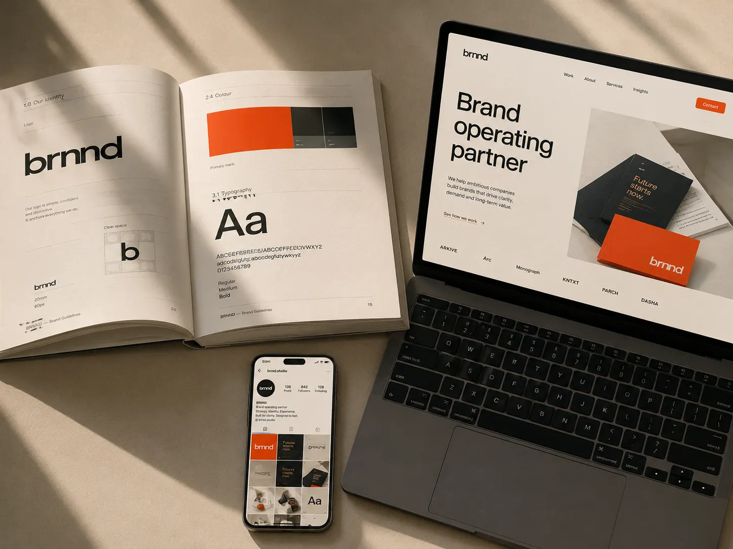 Brand operating partner — BRNND guidelines, website and social system across print, web and mobile